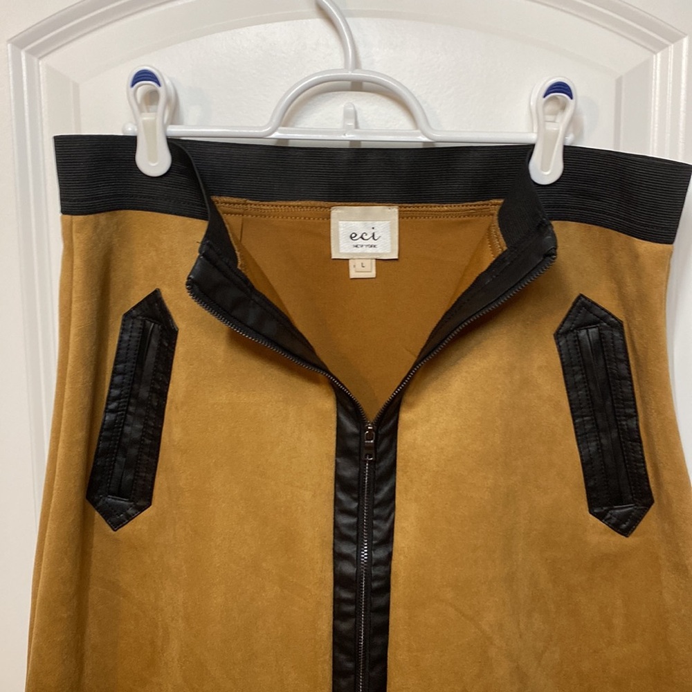 ECI NWOT faux suede and vegan leather trim a-line skirt